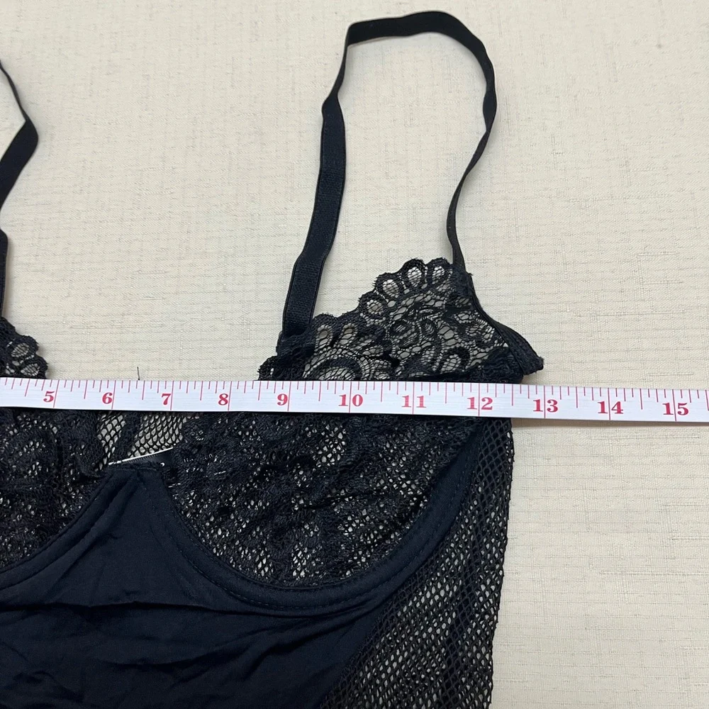 Escante Collection L black mesh & lace lingerie bodysuit